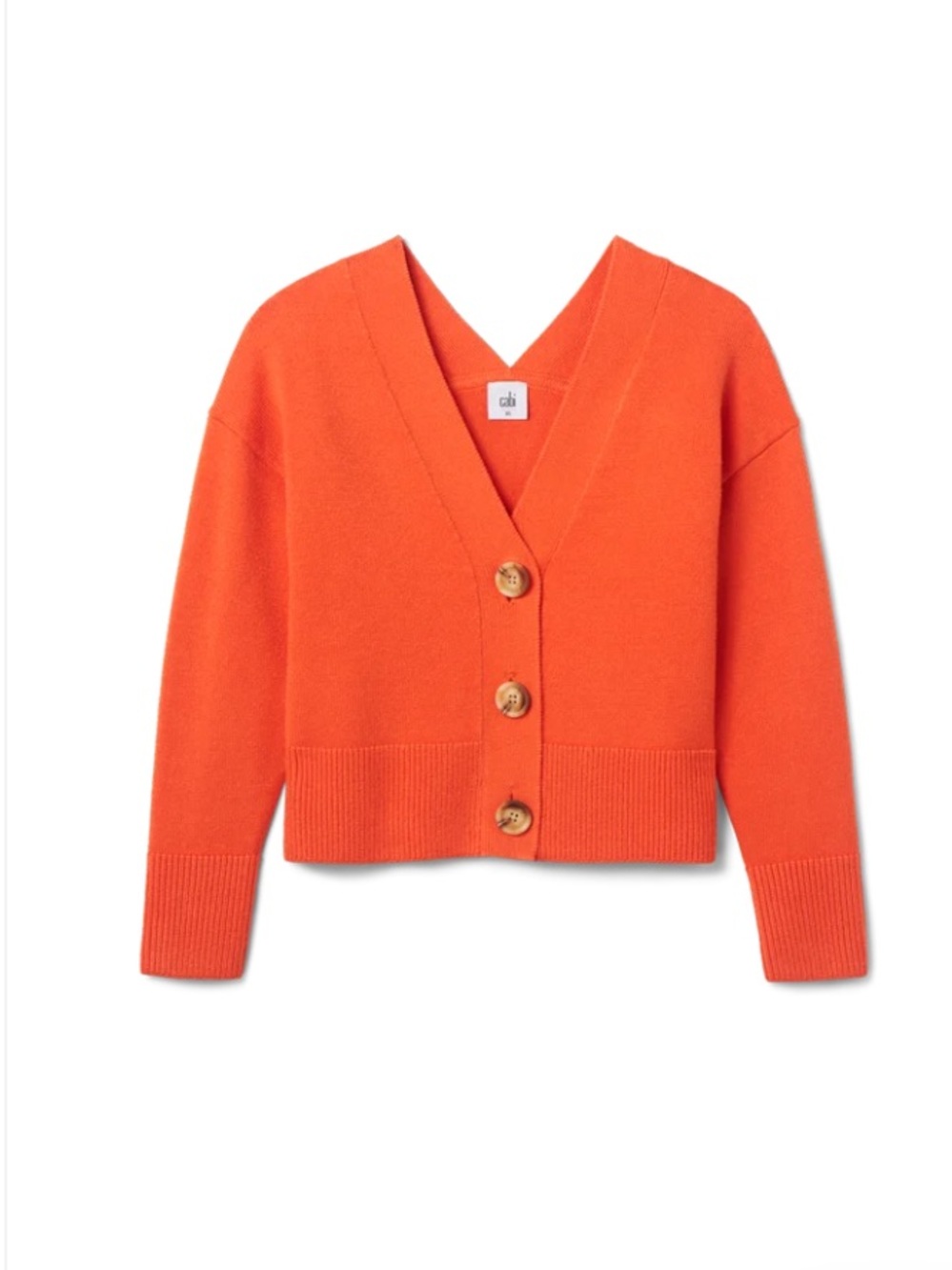 CAbi Citrus Orange V-Neck Button Cardigan